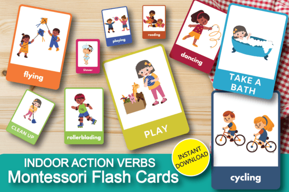 Download 5 INDOOR ACTION VERBS FLASH CARDS - Card Collection
