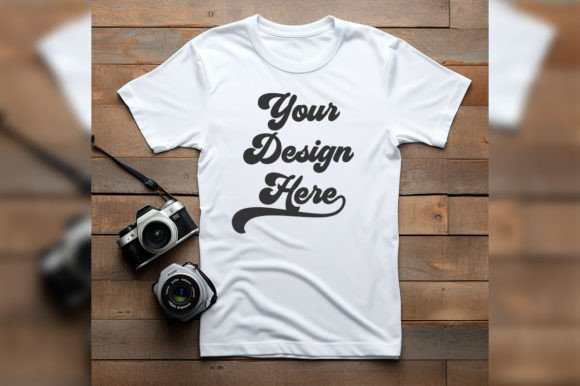 Download White T-shirt on Wooden Floor Mockup - Floor mockup Collection